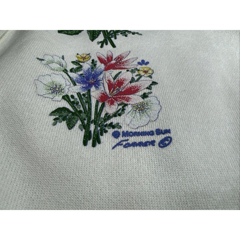 Vintage Morning‎ Sun Sweatshirt Grandma Flower Button Up White USA Made NEW - Picture 2 of 12